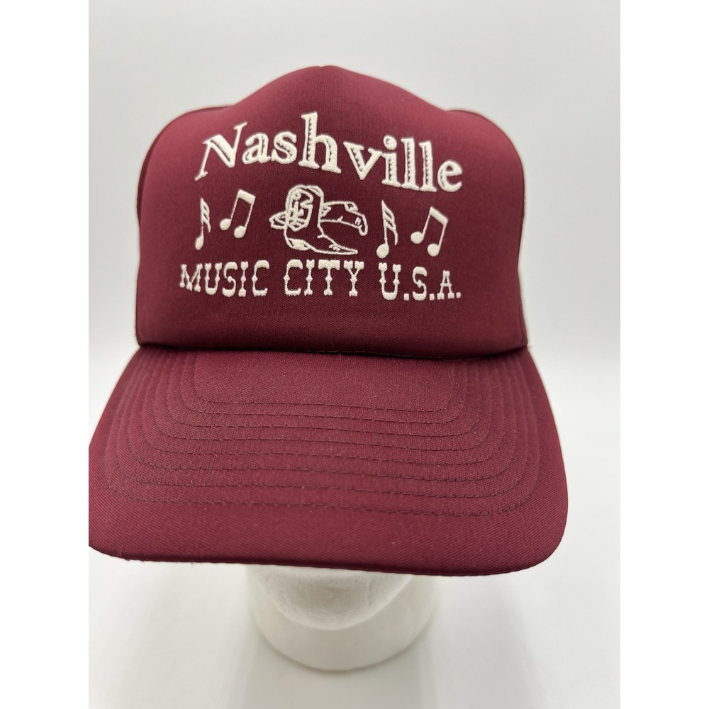 Vintage Nashville Music City‎ USA Cobra Caps Mesh Trucker Snapback Hat Burgundy